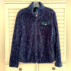 Pendleton Fuzzy Full Zip Coat Jacket Blue Plaid Fleece Long Sleeve Sz M Women's